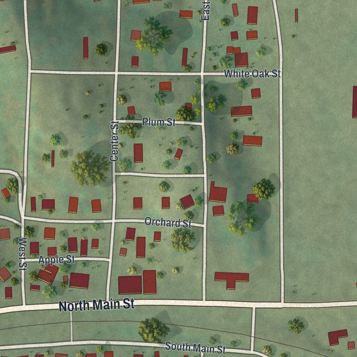Close-up of the map of Williamsville, Missouri print showing street and building detail