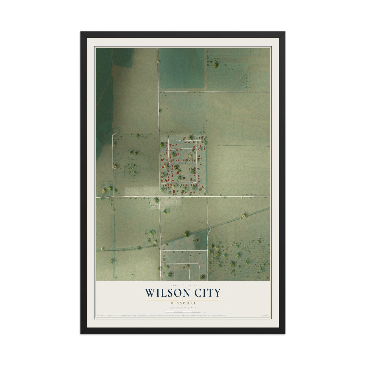 Map of Wilson City, Missouri, 12 x 18 inch print in a black wood frame