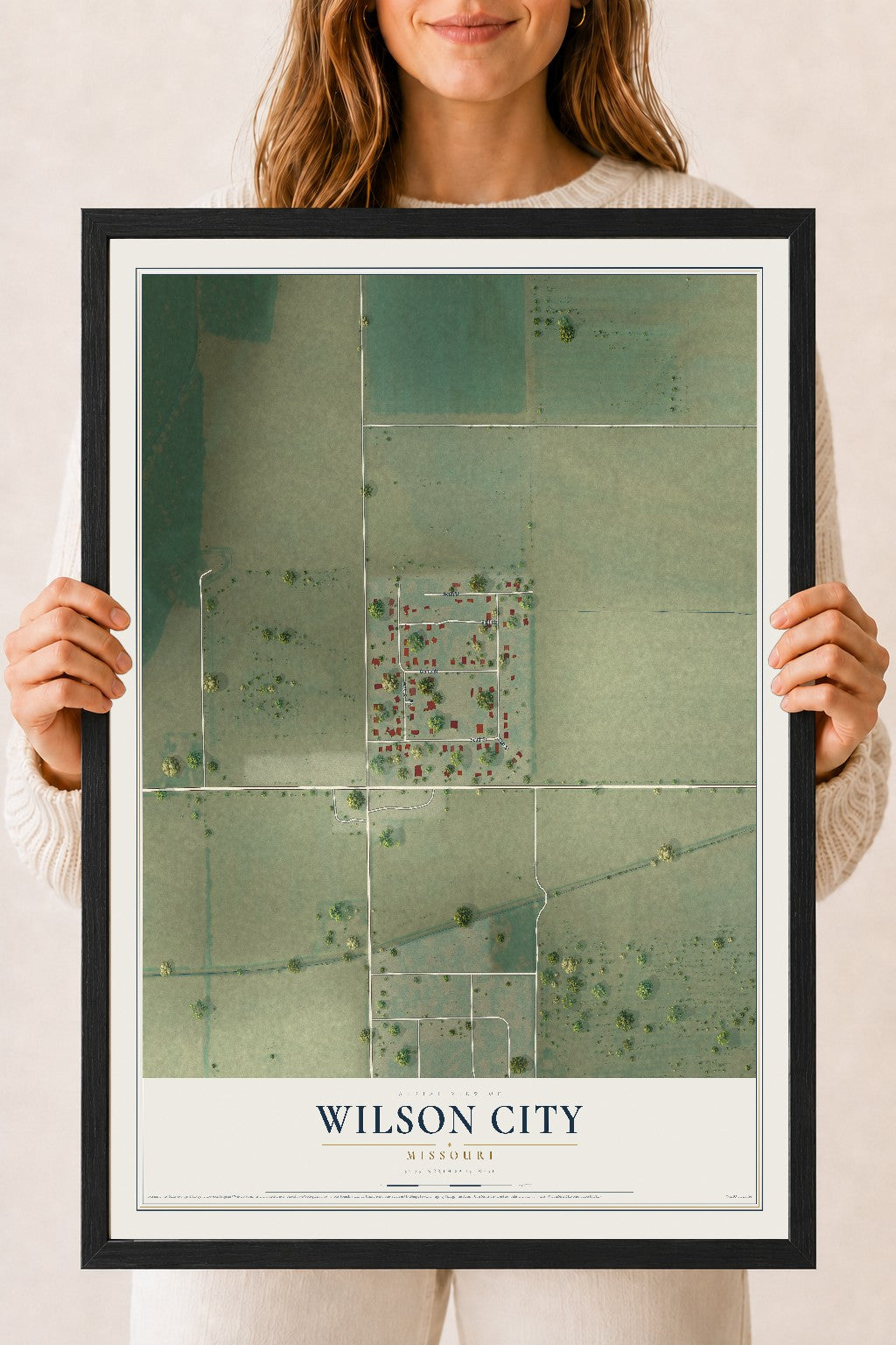 Map of Wilson City, Missouri, 18 x 24 inch print in a black wood frame