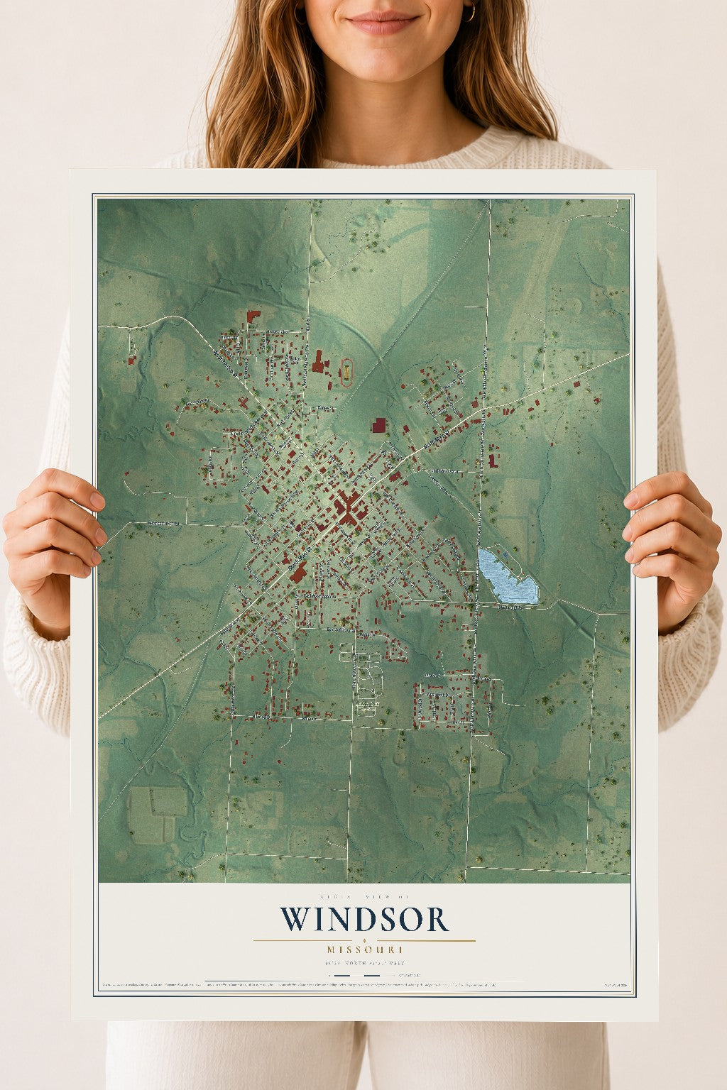 Map of Windsor, Missouri, 18 x 24 inch unframed archival matte print