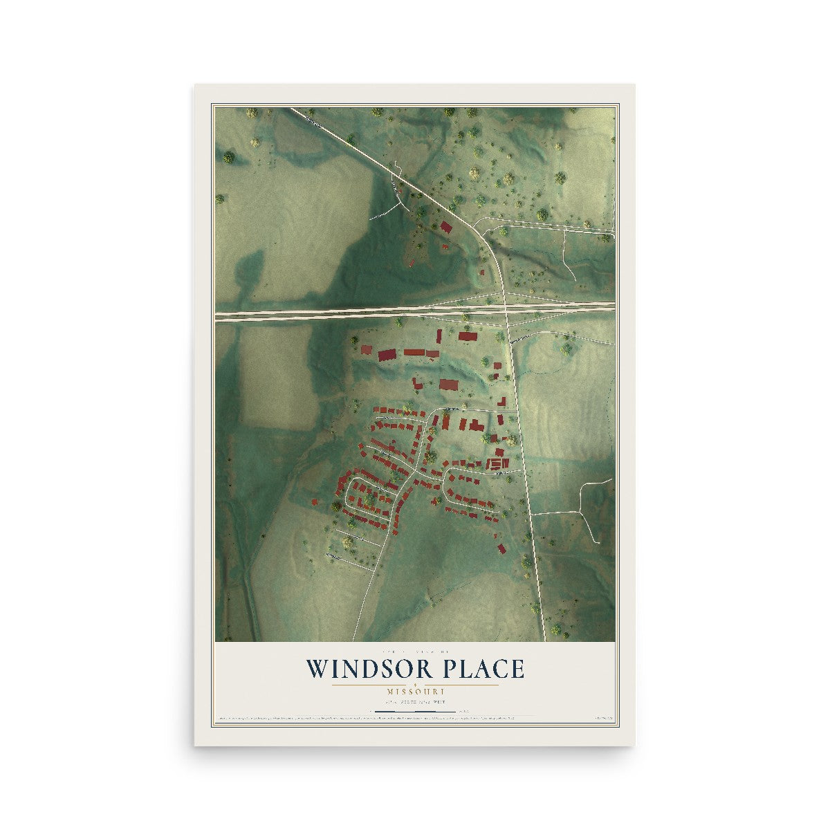 Map of Windsor Place, Missouri, 12 x 18 inch unframed archival matte print