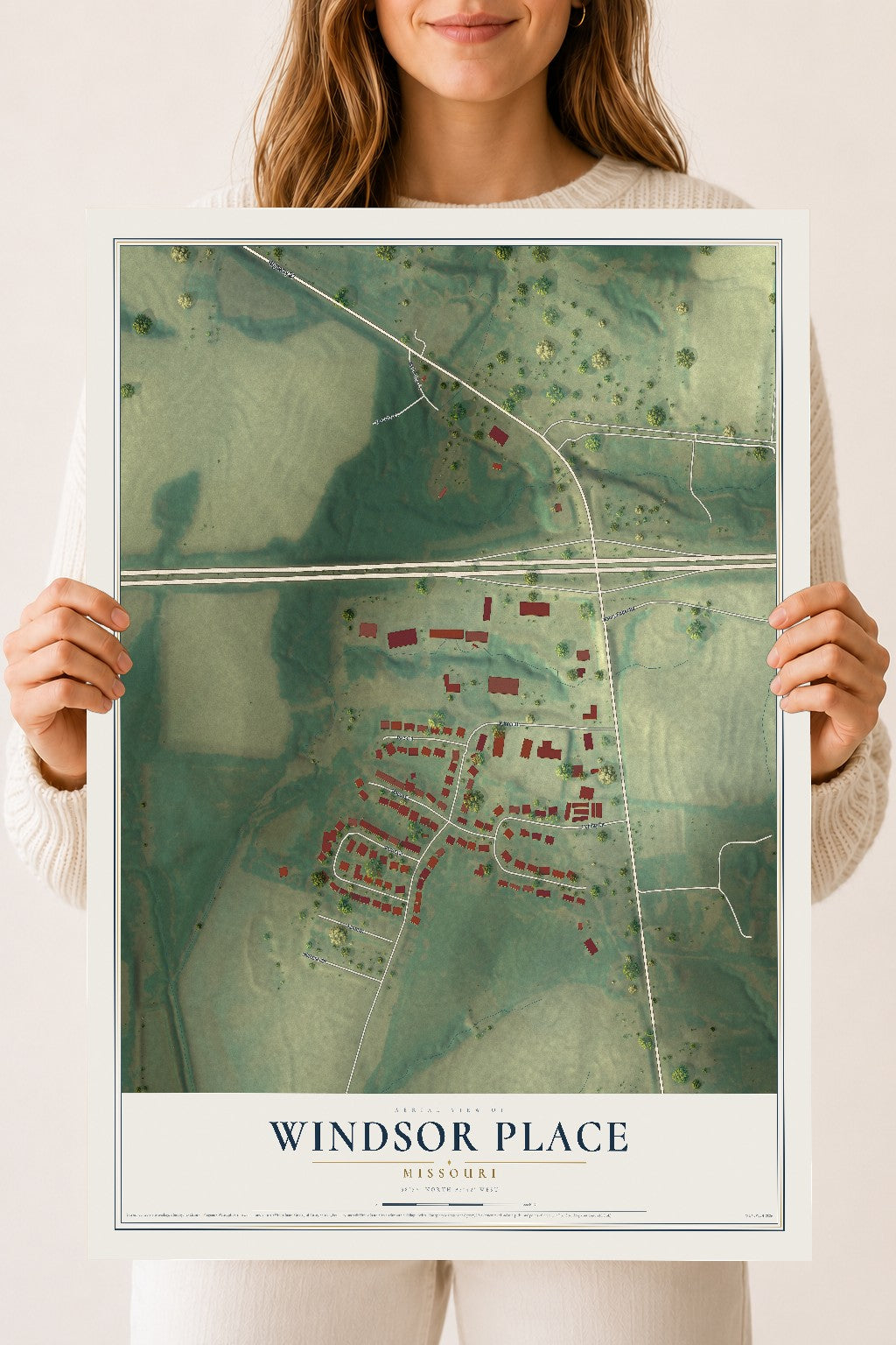 Map of Windsor Place, Missouri, 18 x 24 inch unframed archival matte print