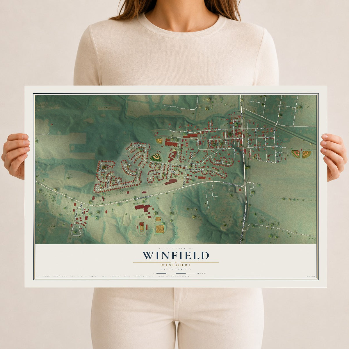 Map of Winfield, Missouri, 12 x 18 inch unframed archival matte print