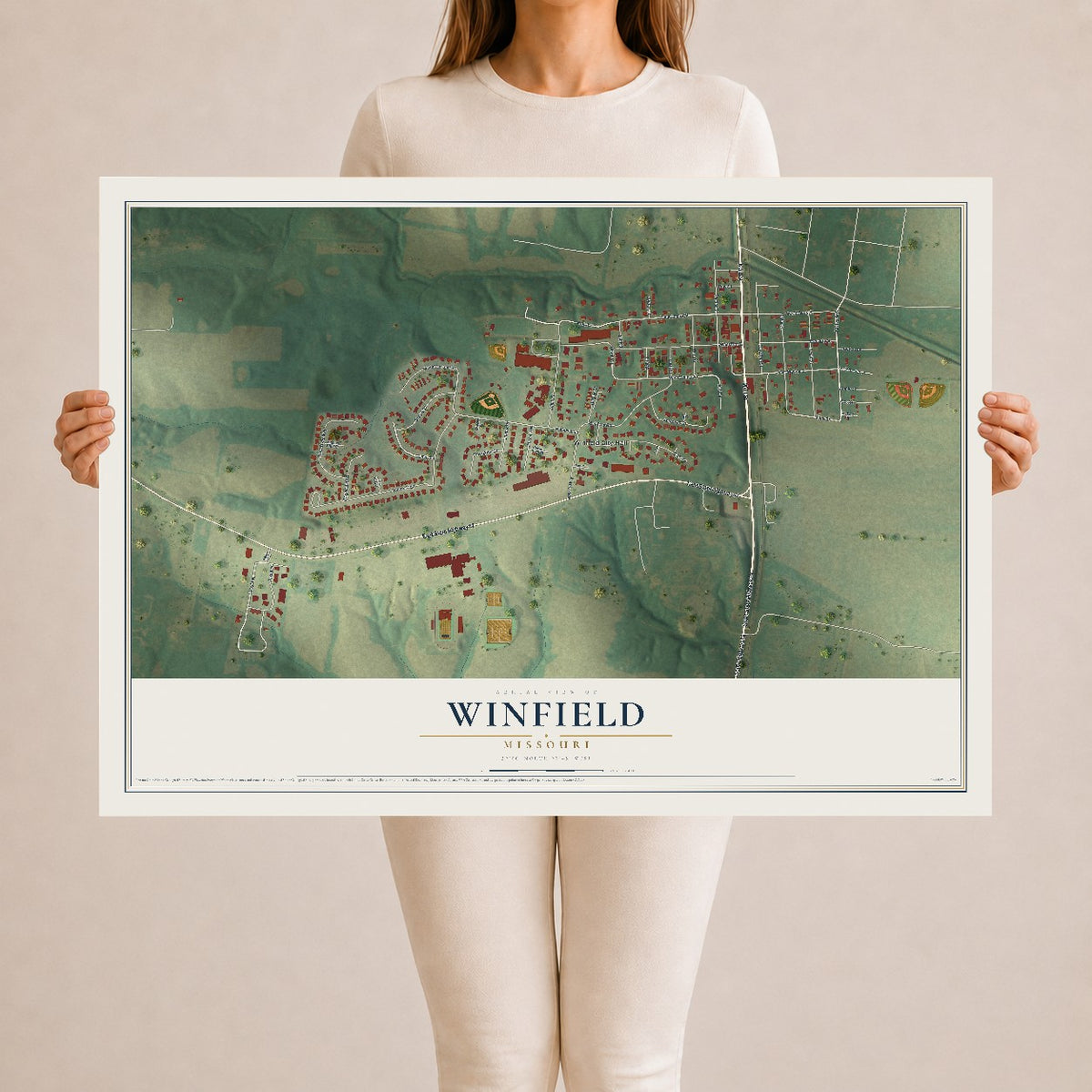 Map of Winfield, Missouri, 24 x 36 inch unframed archival matte print