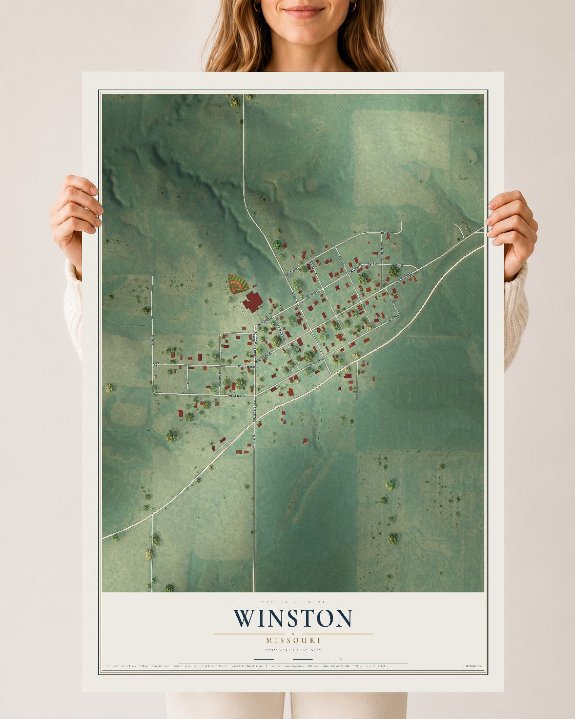 Map of Winston, Missouri, 24 x 36 inch unframed archival matte print