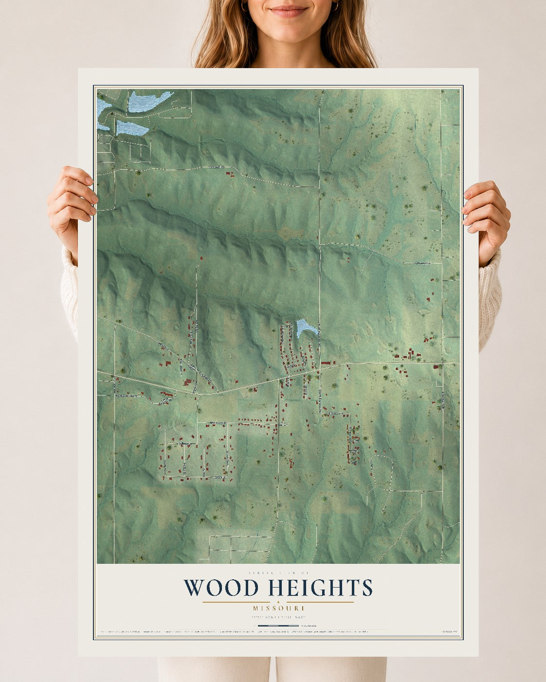 Map of Wood Heights, Missouri, 24 x 36 inch unframed archival matte print