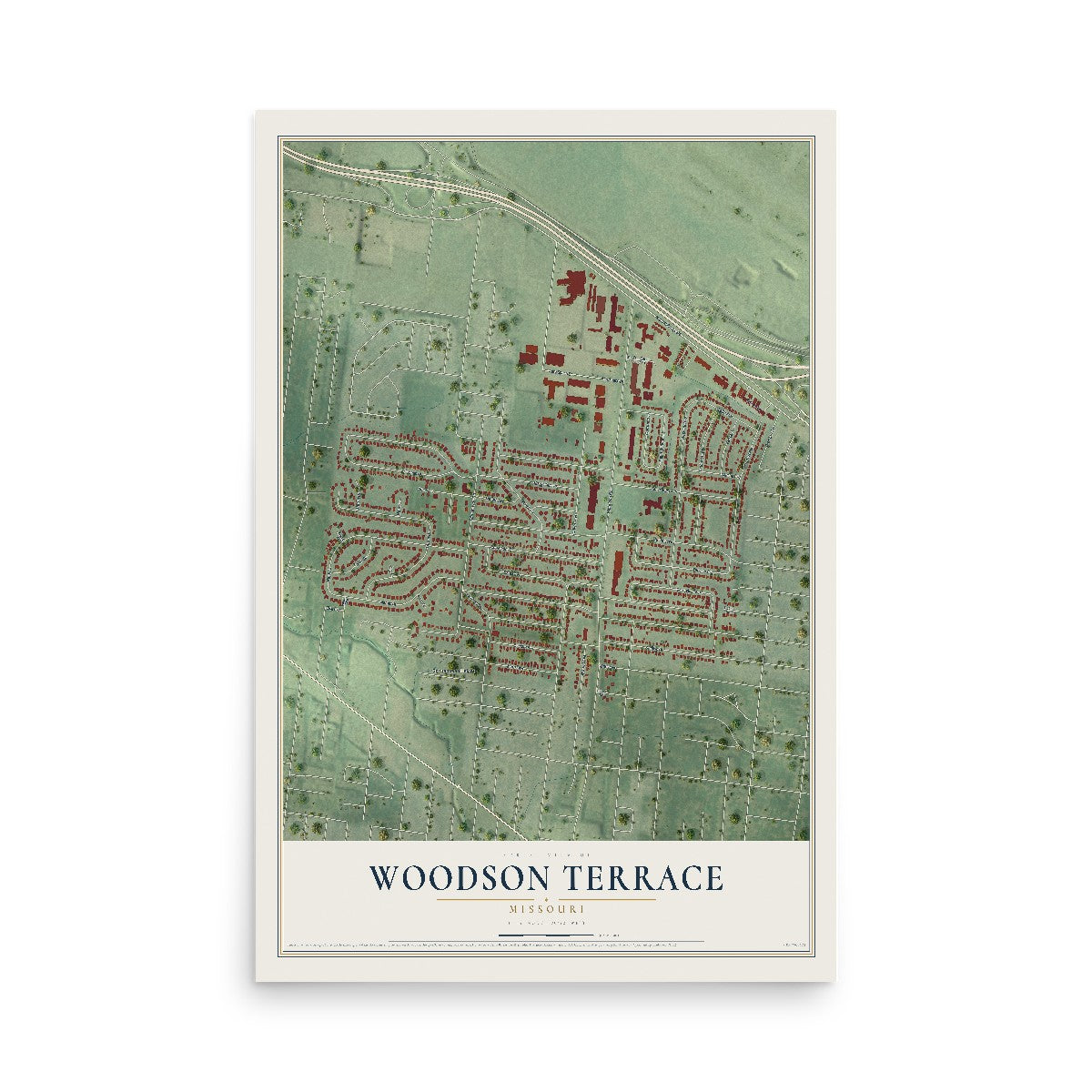 Map of Woodson Terrace, Missouri, 12 x 18 inch unframed archival matte print