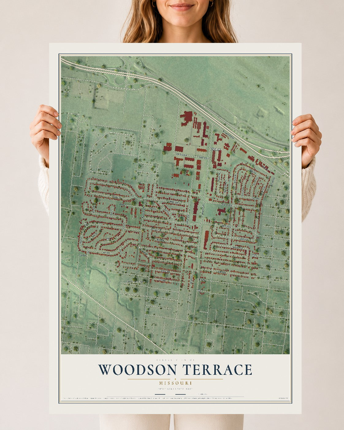 Map of Woodson Terrace, Missouri, 24 x 36 inch unframed archival matte print