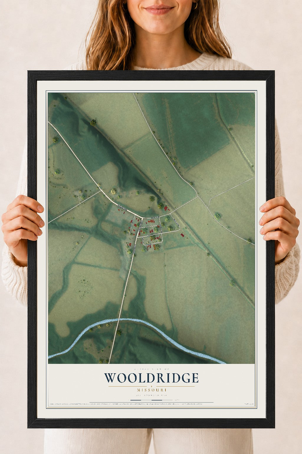 Map of Wooldridge, Missouri, 18 x 24 inch print in a black wood frame