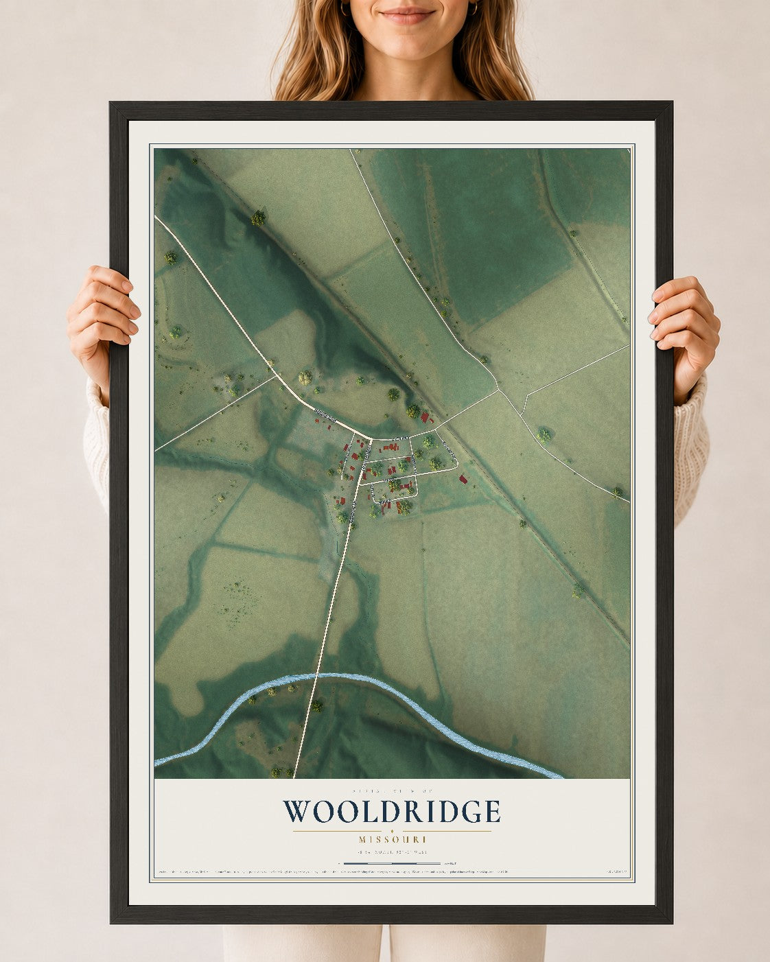 Map of Wooldridge, Missouri, 24 x 36 inch print in a black wood frame