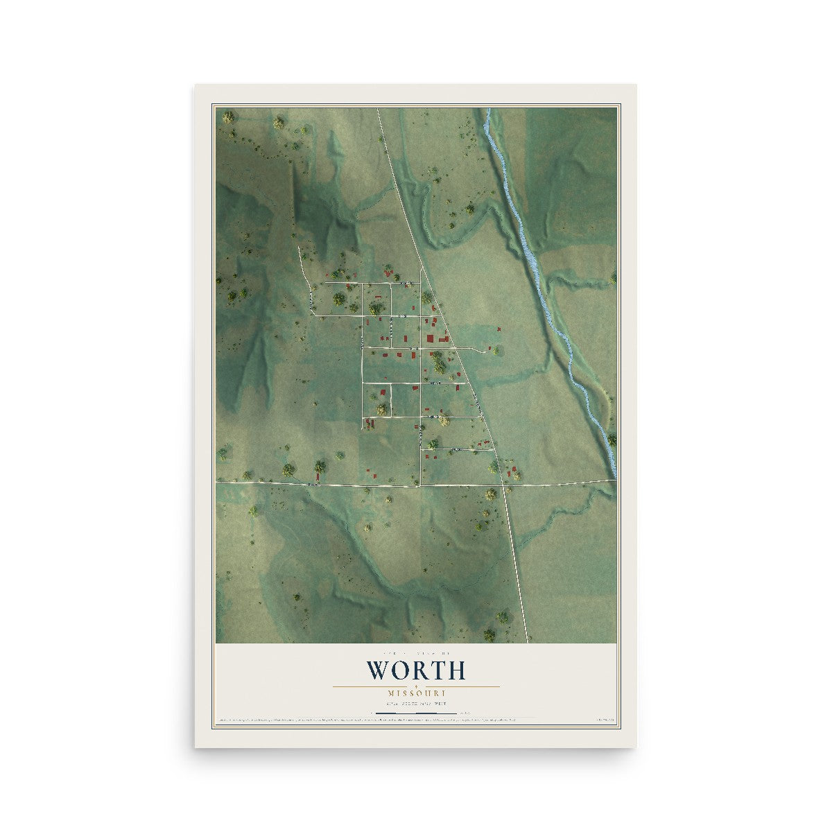 Map of Worth, Missouri, 12 x 18 inch unframed archival matte print