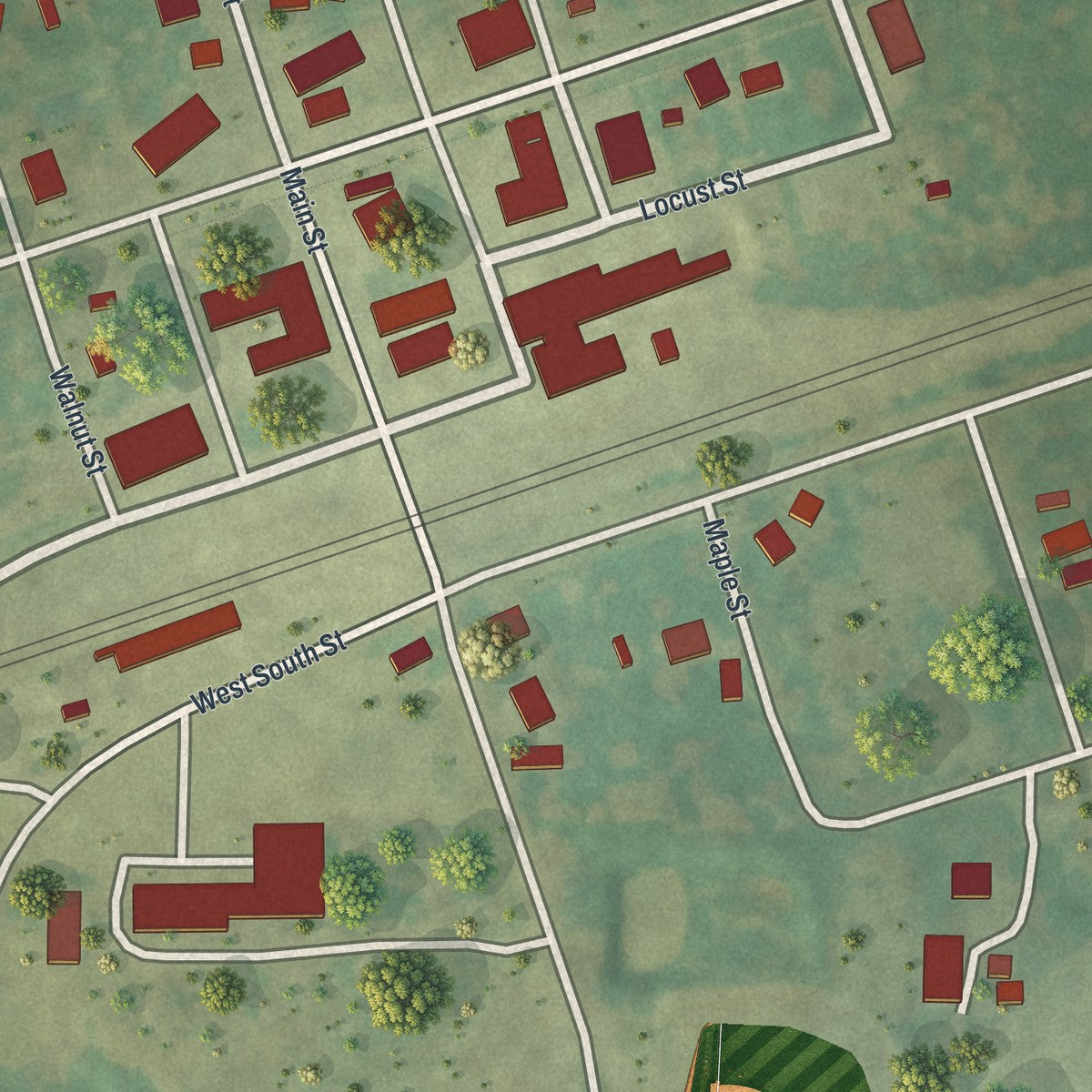 Close-up of the map of Wyaconda, Missouri print showing street and building detail