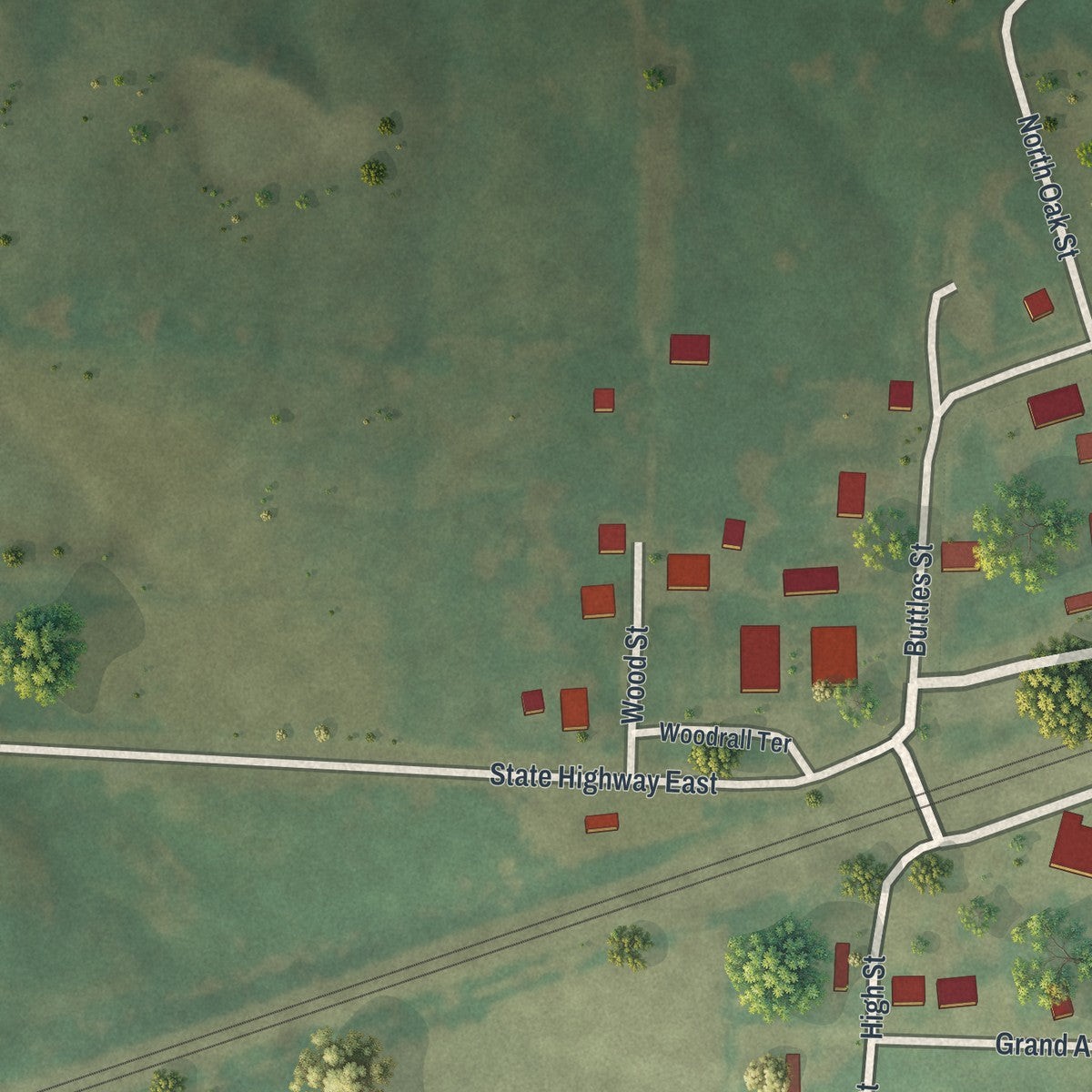 Second close-up of the map of Wyaconda, Missouri print showing more streets and buildings