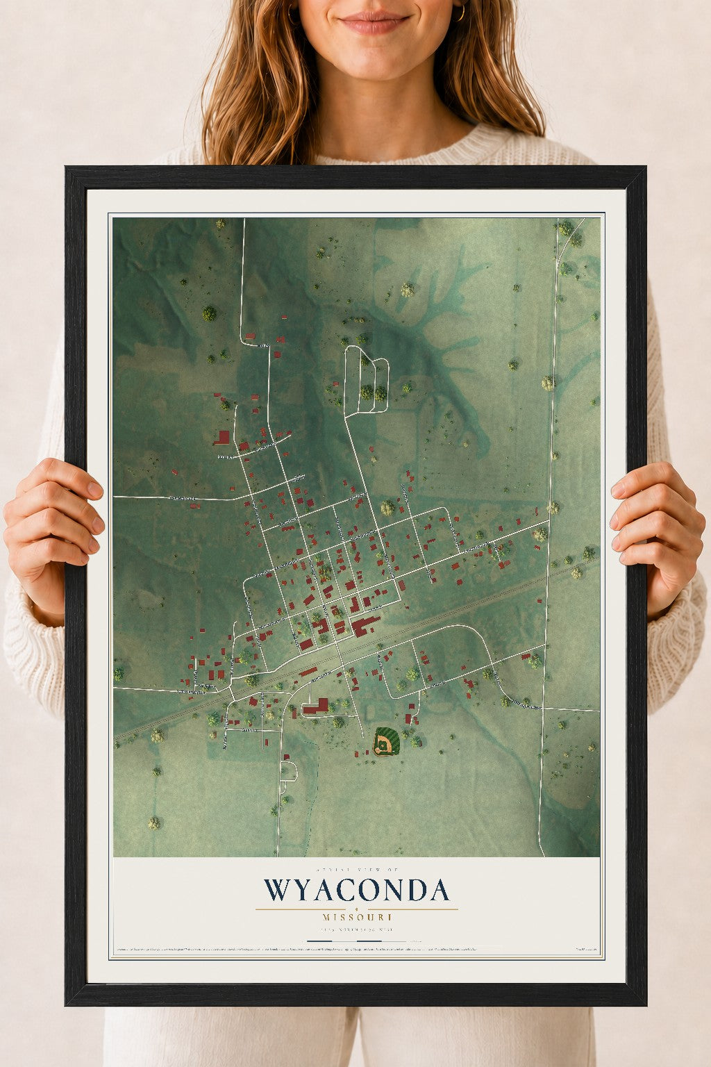Map of Wyaconda, Missouri, 18 x 24 inch print in a black wood frame