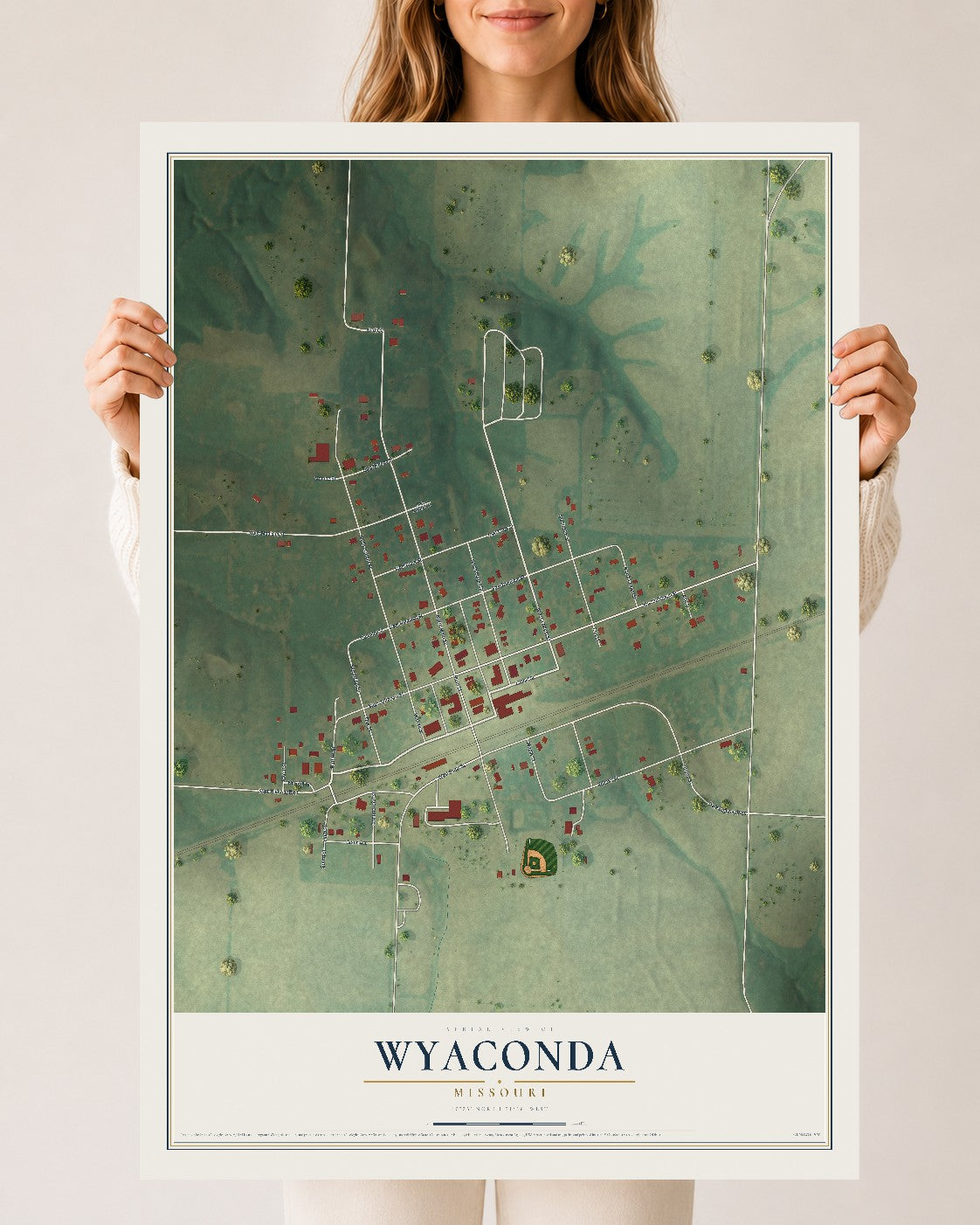 Map of Wyaconda, Missouri, 24 x 36 inch unframed archival matte print