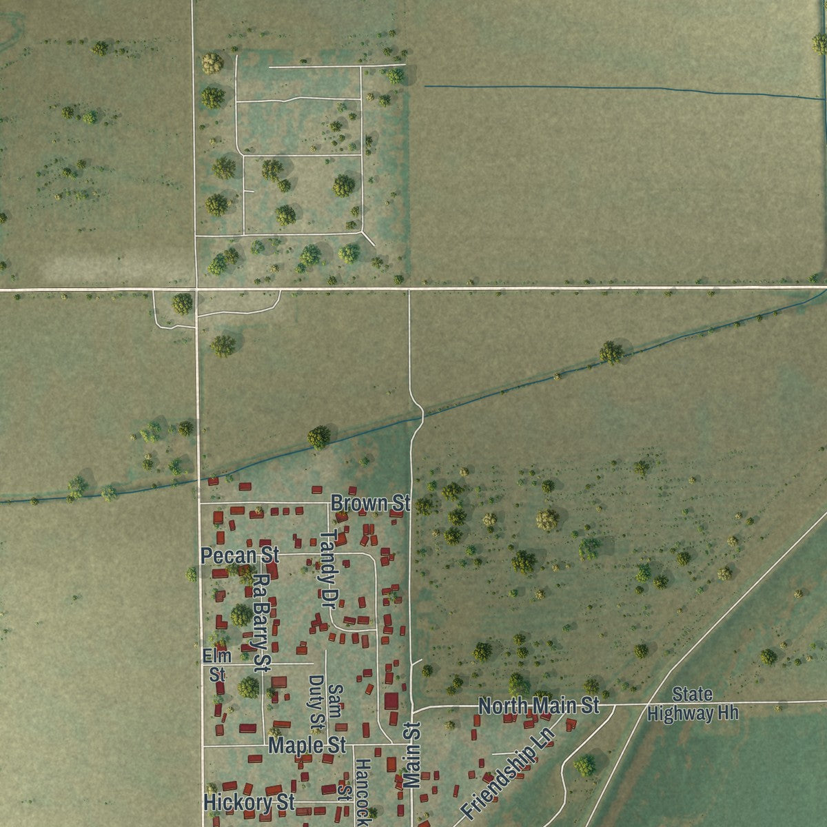 Close-up of the map of Wyatt, Missouri print showing street and building detail