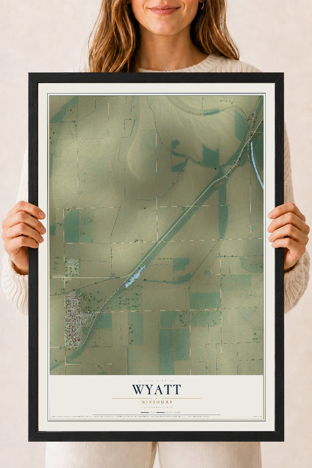 Map of Wyatt, Missouri, 18 x 24 inch print in a black wood frame