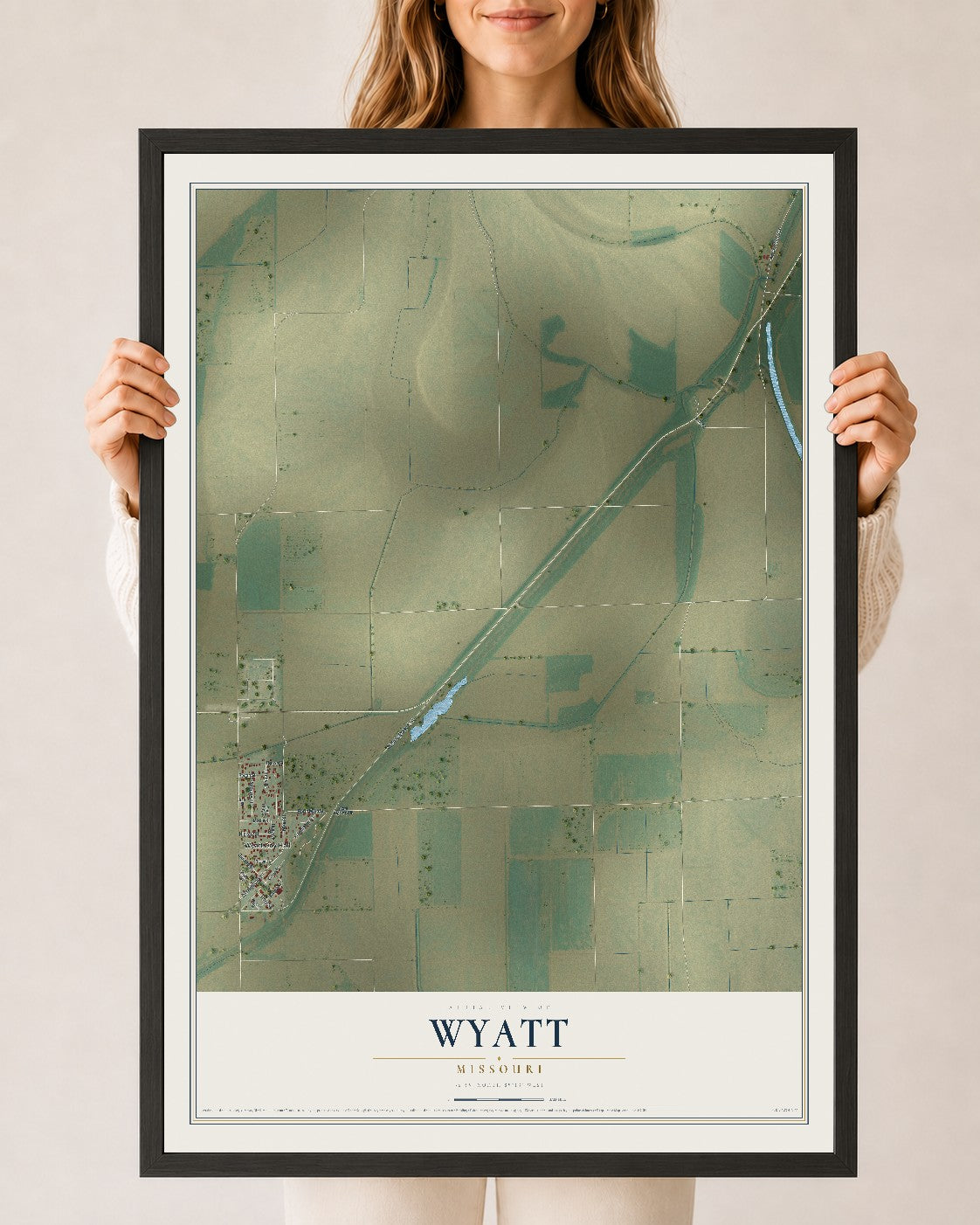 Map of Wyatt, Missouri, 24 x 36 inch print in a black wood frame