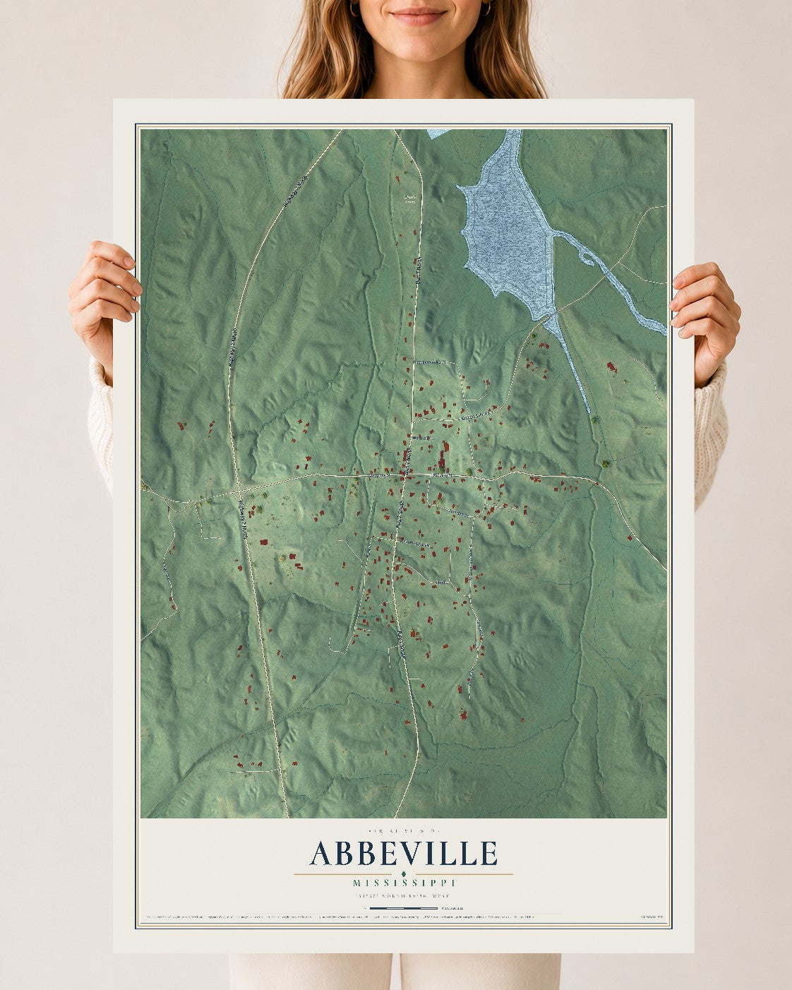 Map of Abbeville, Mississippi, 24 x 36 inch unframed archival matte print