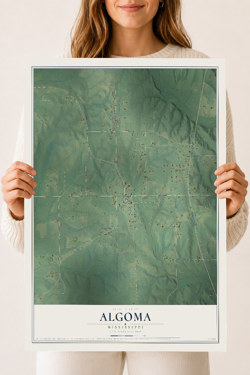 Map of Algoma, Mississippi, 18 x 24 inch unframed archival matte print