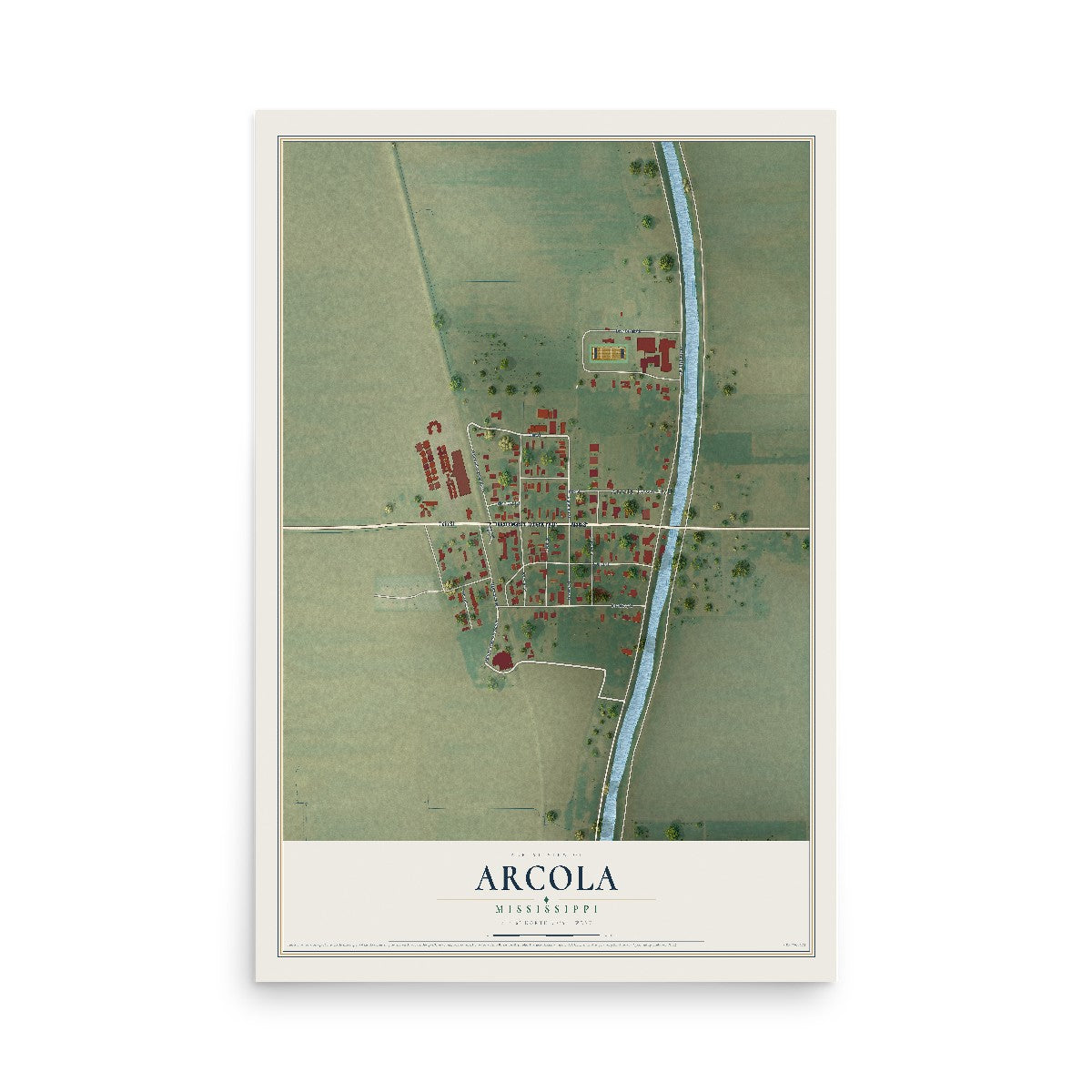Map of Arcola, Mississippi, 12 x 18 inch unframed archival matte print