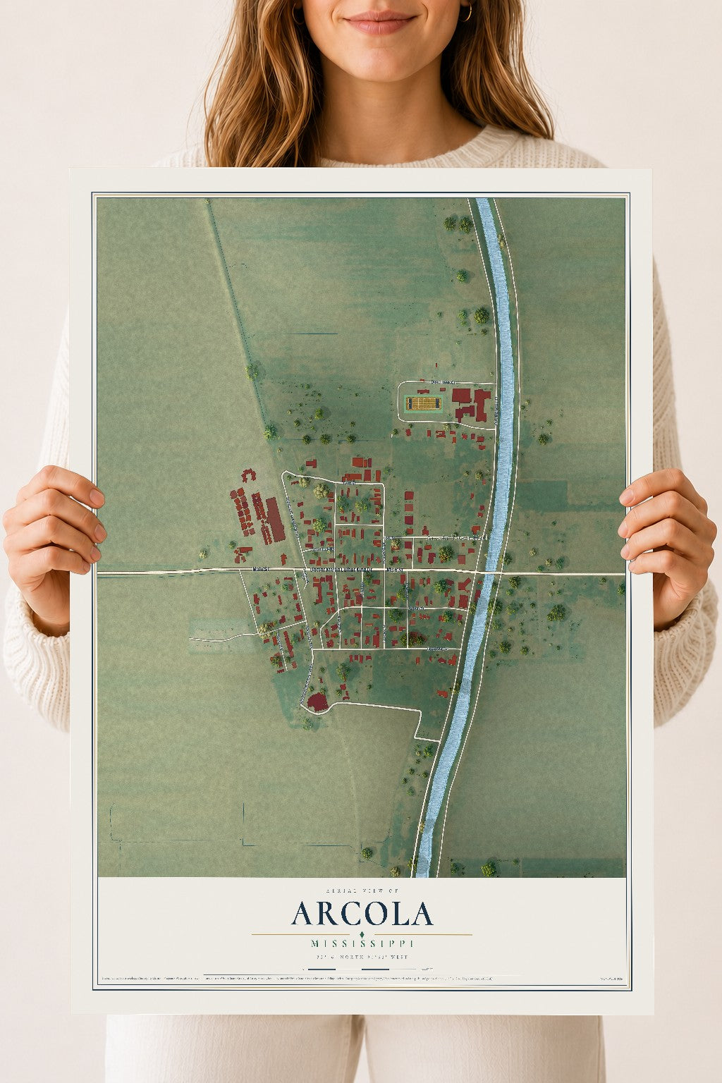 Map of Arcola, Mississippi, 18 x 24 inch unframed archival matte print