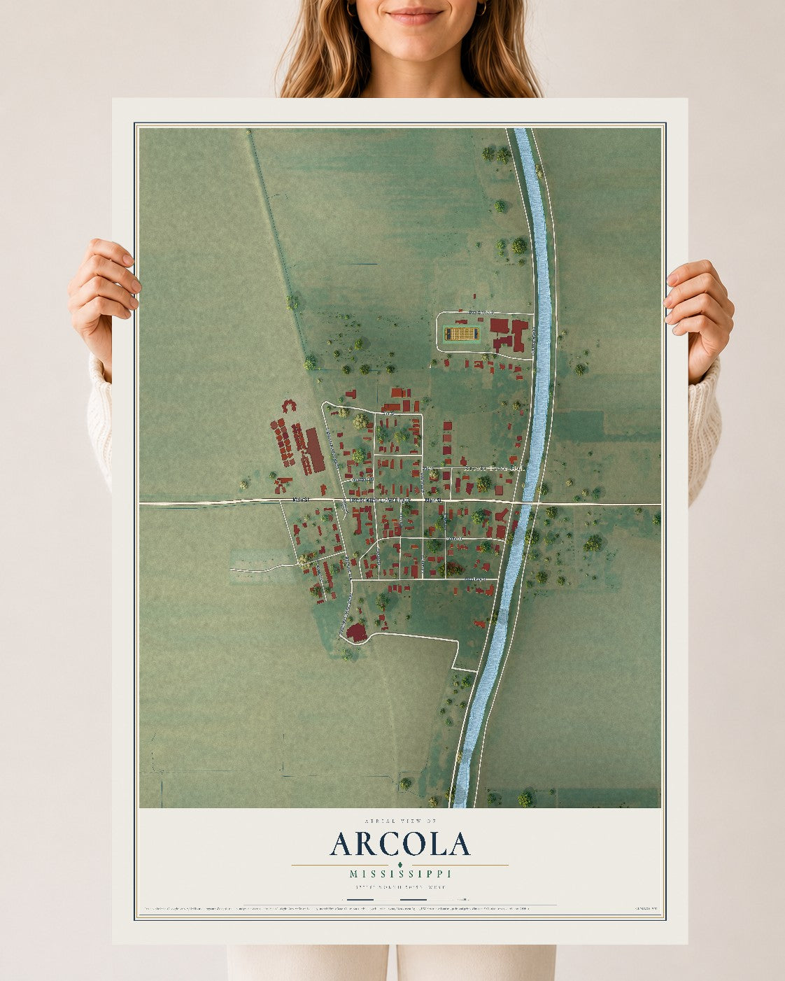 Map of Arcola, Mississippi, 24 x 36 inch unframed archival matte print