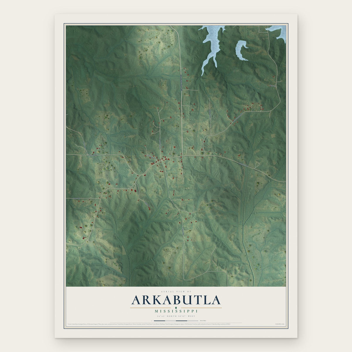 Arkabutla, Mississippi map print, the full design