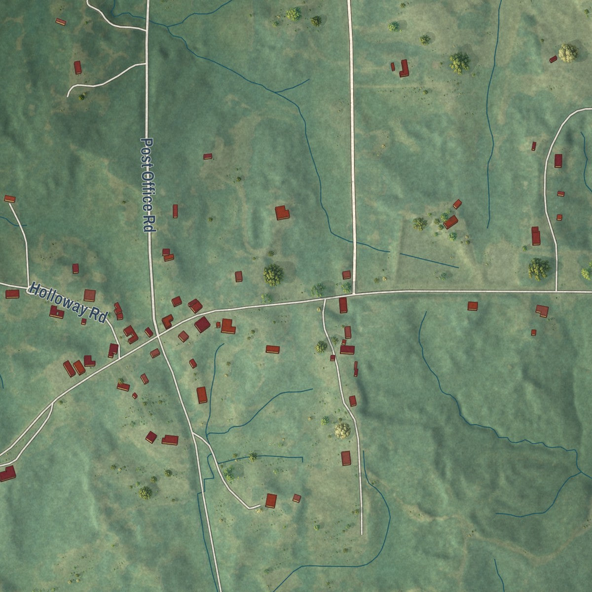 Close-up of the map of Arkabutla, Mississippi print showing street and building detail
