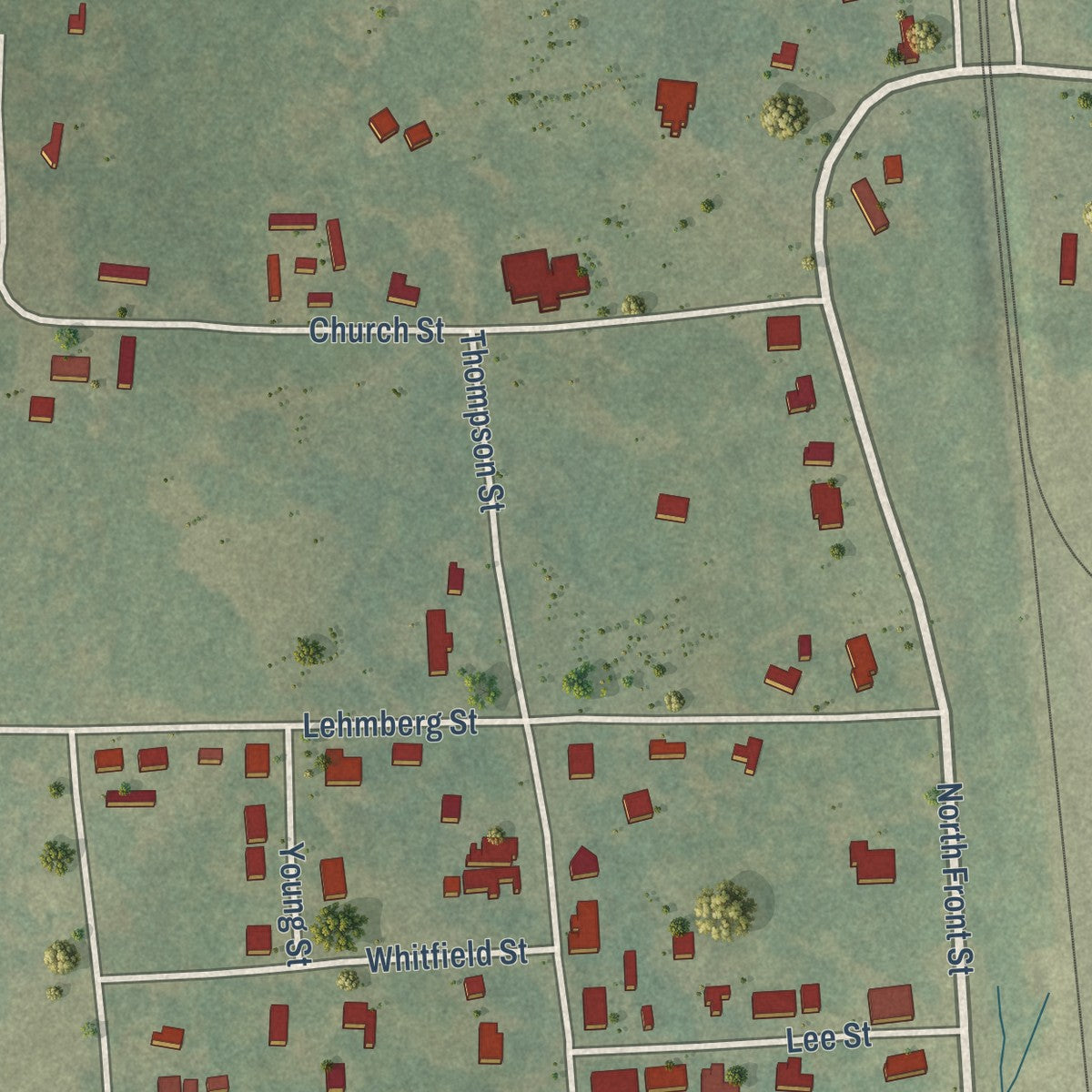 Close-up of the map of Artesia, Mississippi print showing street and building detail