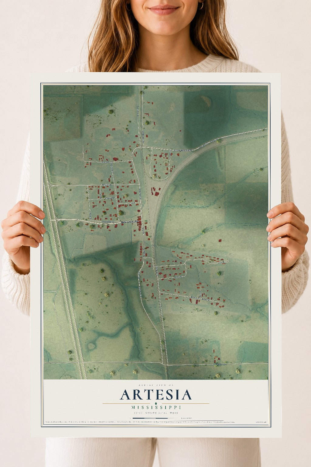 Map of Artesia, Mississippi, 18 x 24 inch unframed archival matte print