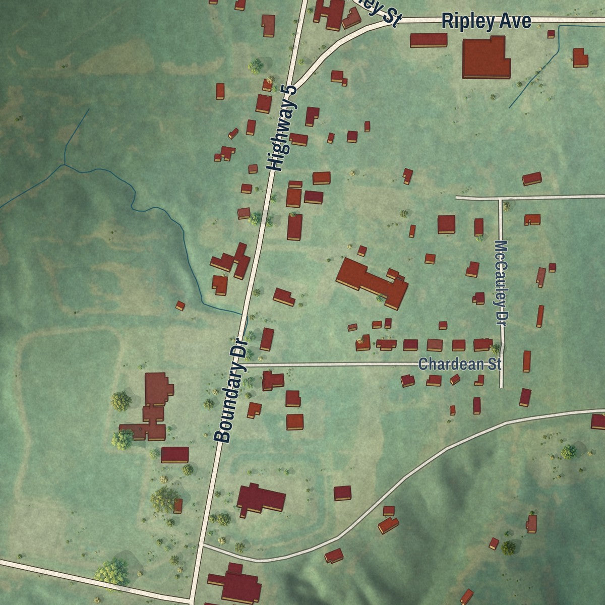 Second close-up of the map of Ashland, Mississippi print showing more streets and buildings