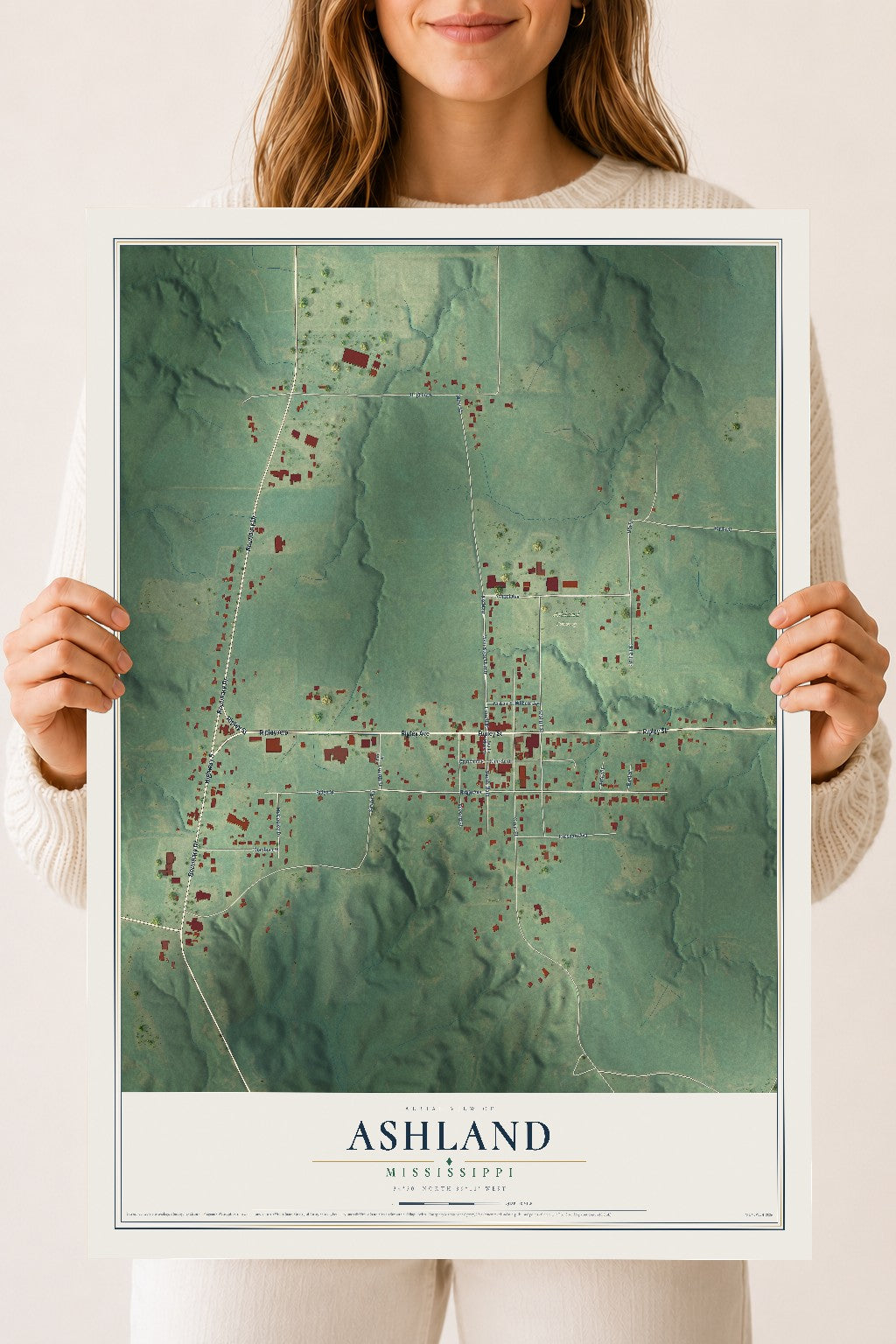 Map of Ashland, Mississippi, 18 x 24 inch unframed archival matte print