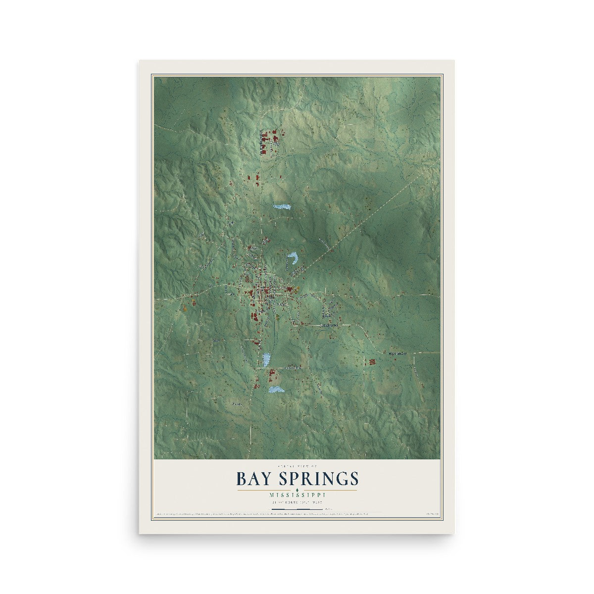 Map of Bay Springs, Mississippi, 12 x 18 inch unframed archival matte print
