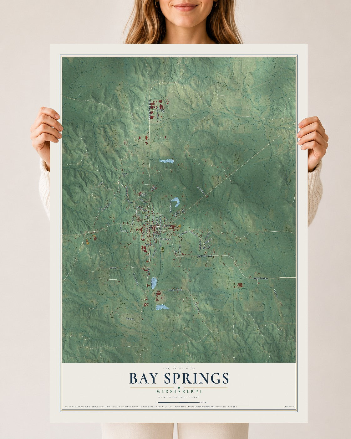 Map of Bay Springs, Mississippi, 24 x 36 inch unframed archival matte print