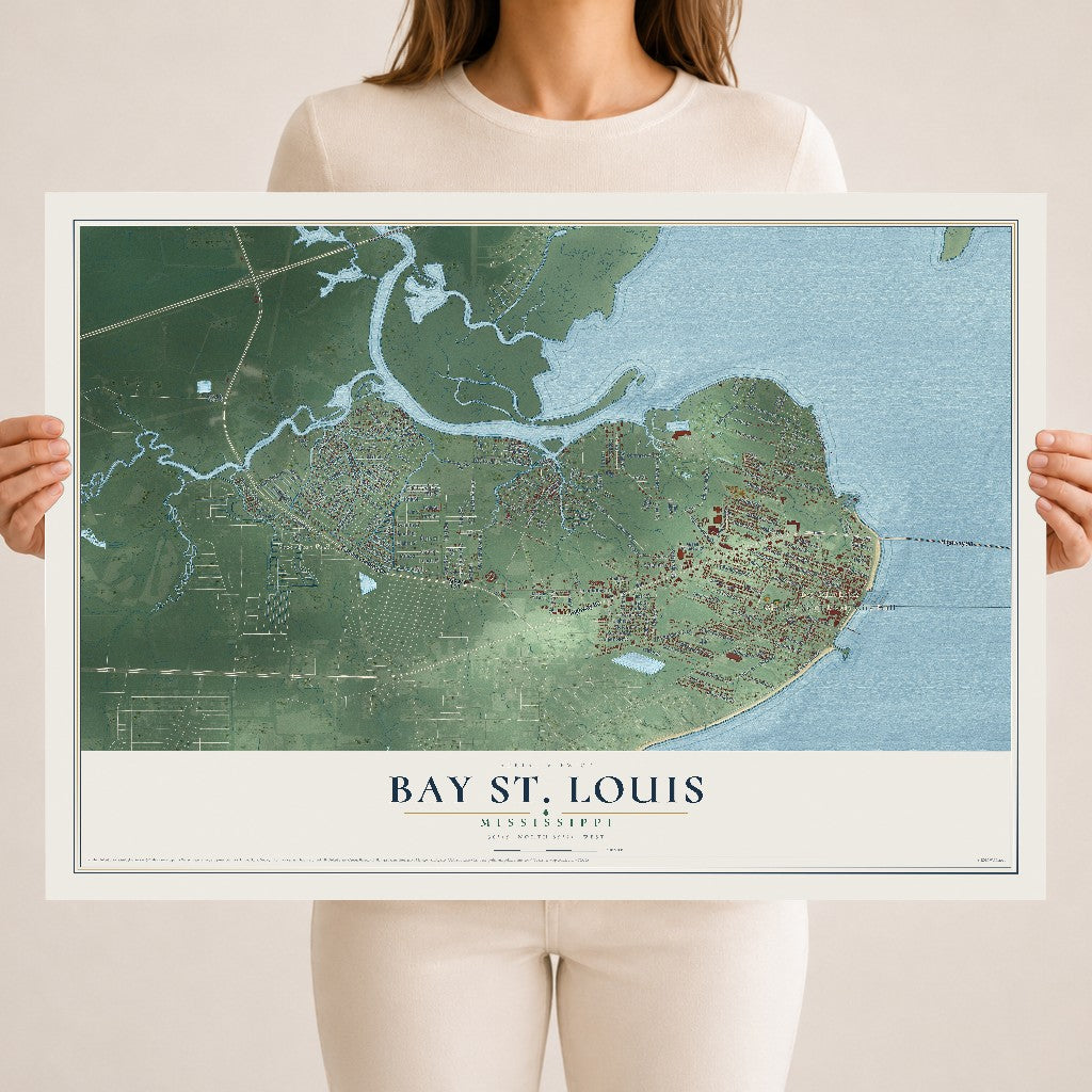 Map of Bay St. Louis, Mississippi, 18 x 24 inch unframed archival matte print
