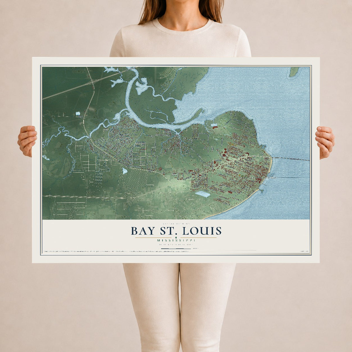 Map of Bay St. Louis, Mississippi, 24 x 36 inch unframed archival matte print