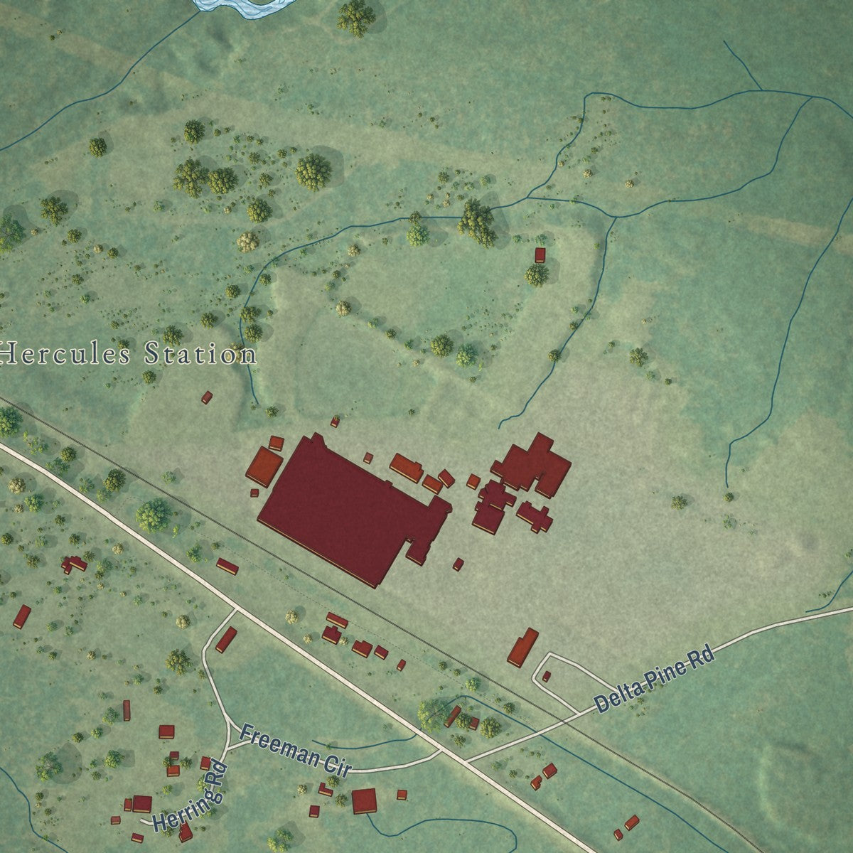Second close-up of the map of Beaumont, Mississippi print showing more streets and buildings