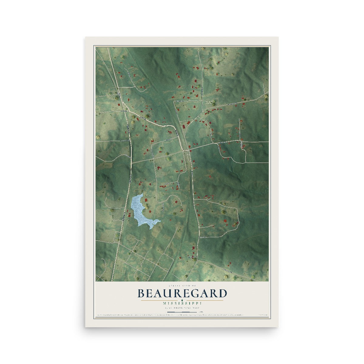 Map of Beauregard, Mississippi, 12 x 18 inch unframed archival matte print