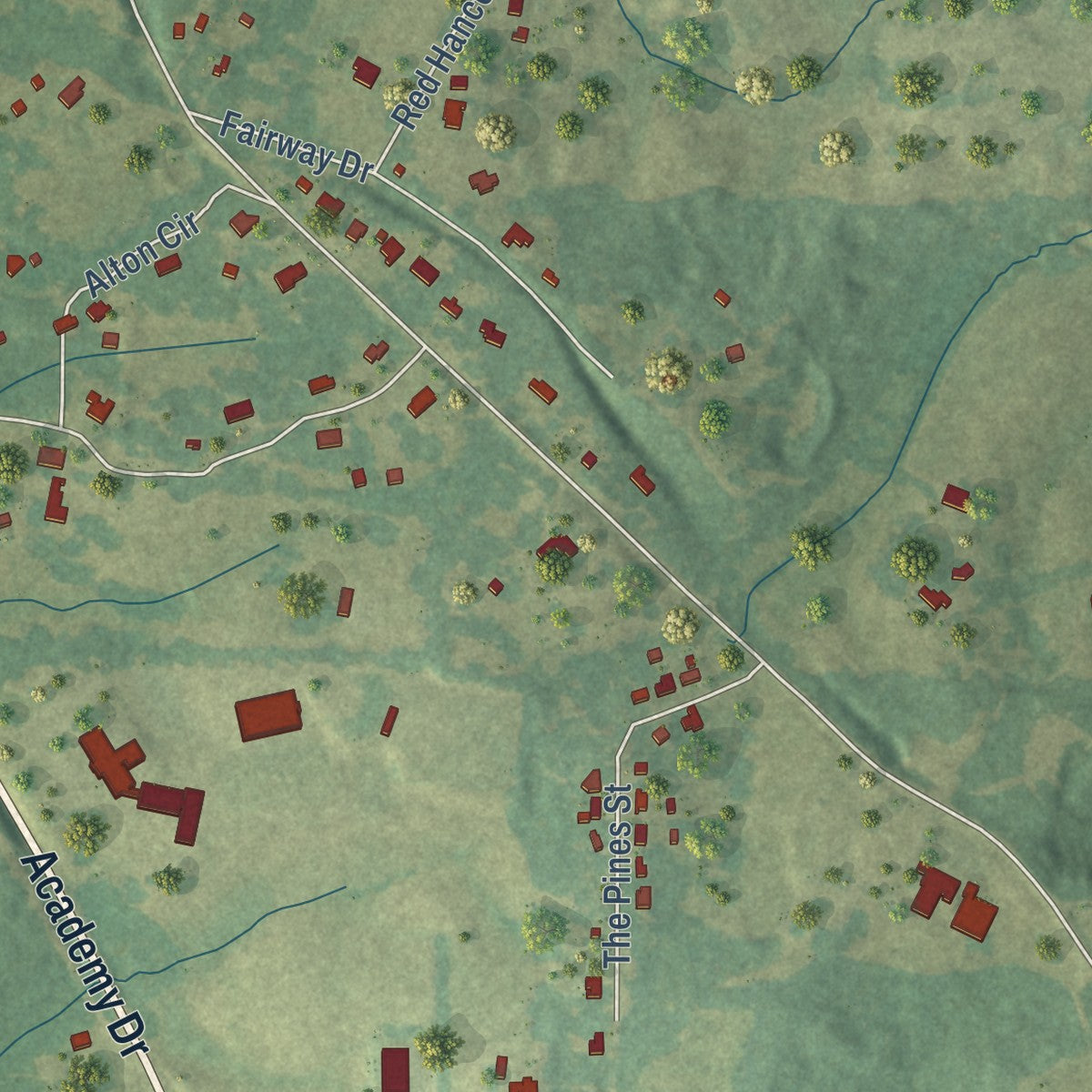 Close-up of the map of Benton, Mississippi print showing street and building detail