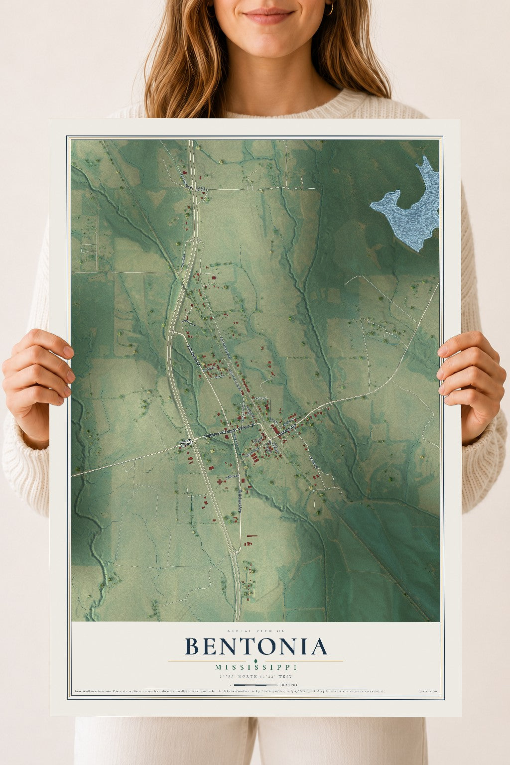 Map of Bentonia, Mississippi, 18 x 24 inch unframed archival matte print