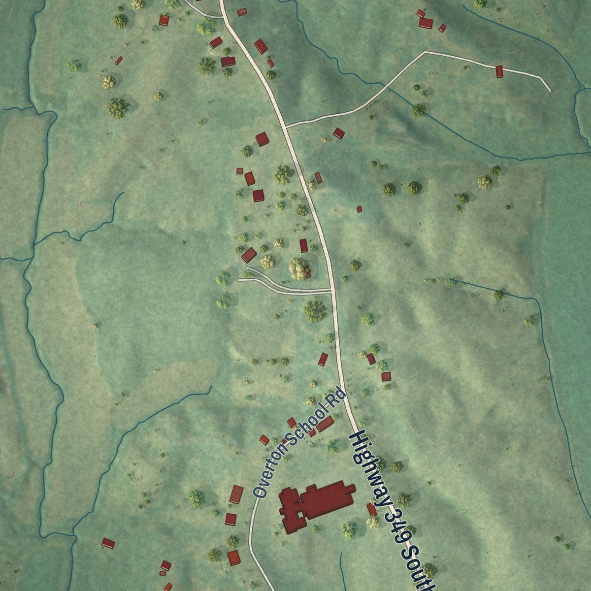 Close-up of the map of Bethlehem, Mississippi print showing street and building detail