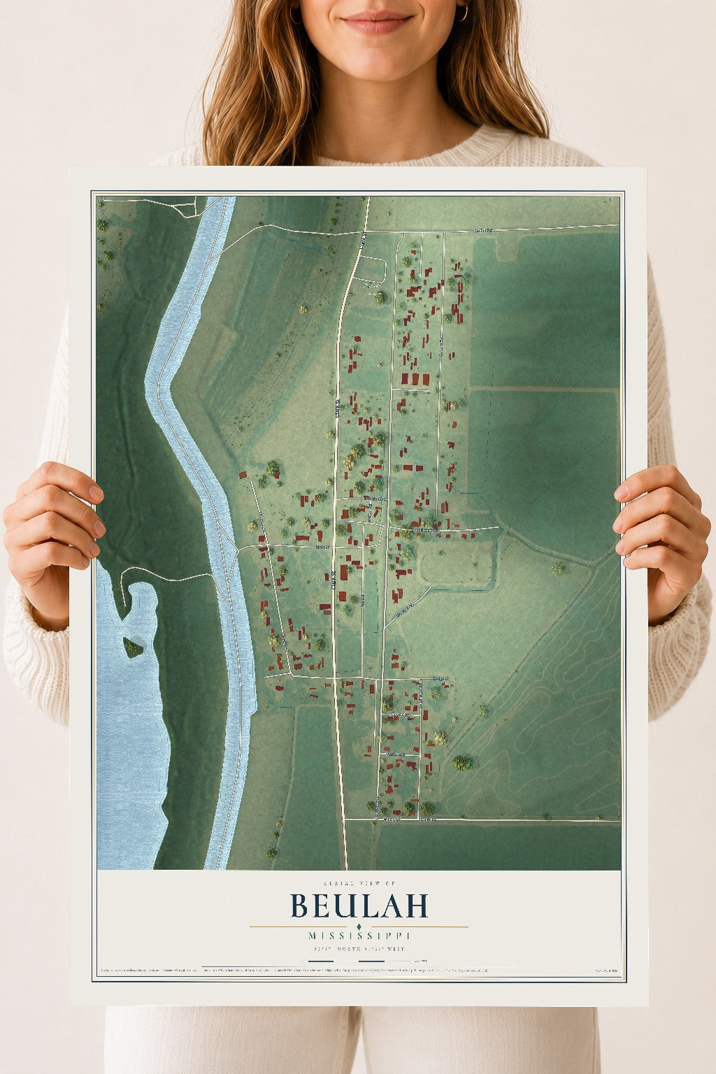 Map of Beulah, Mississippi, 18 x 24 inch unframed archival matte print
