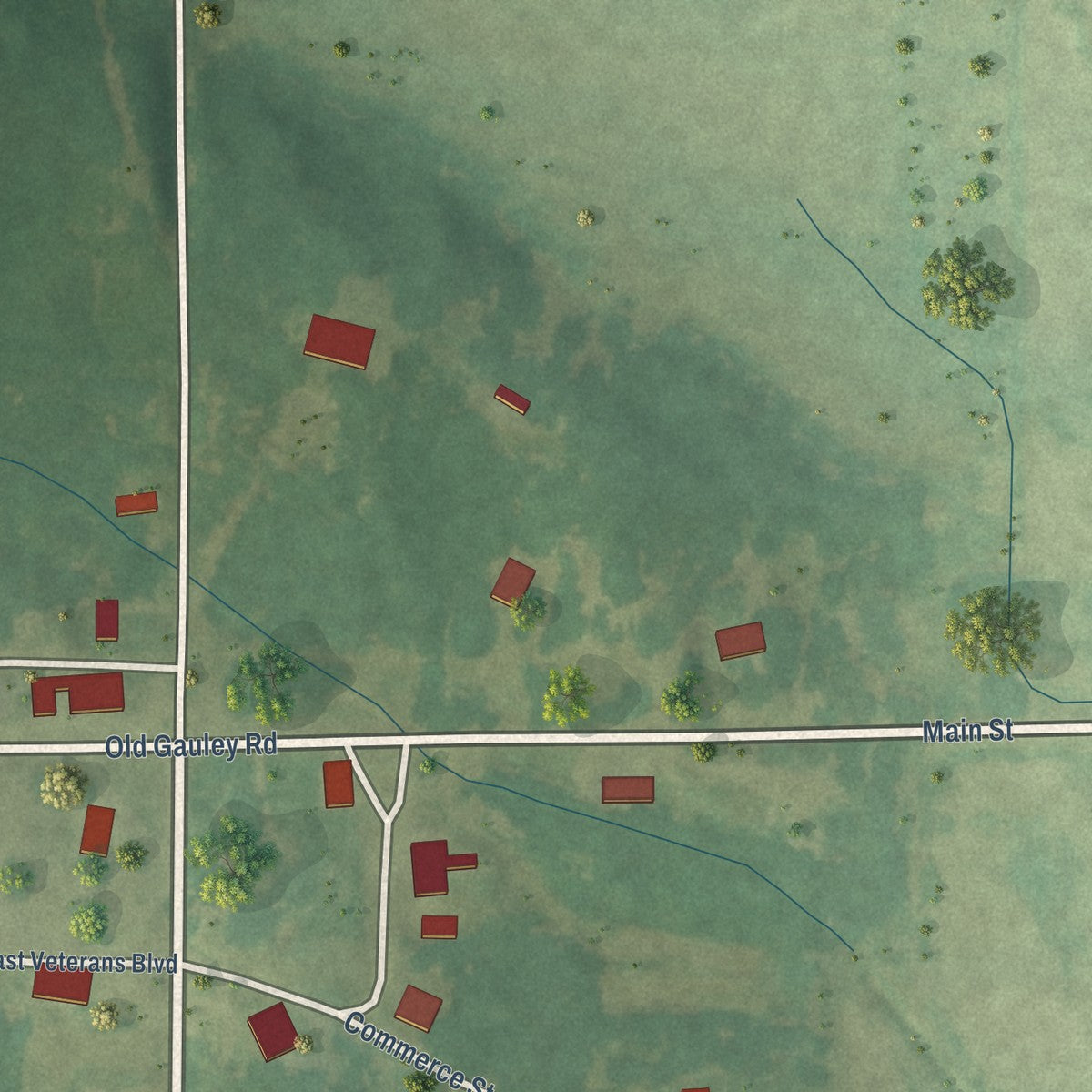 Second close-up of the map of Big Creek, Mississippi print showing more streets and buildings