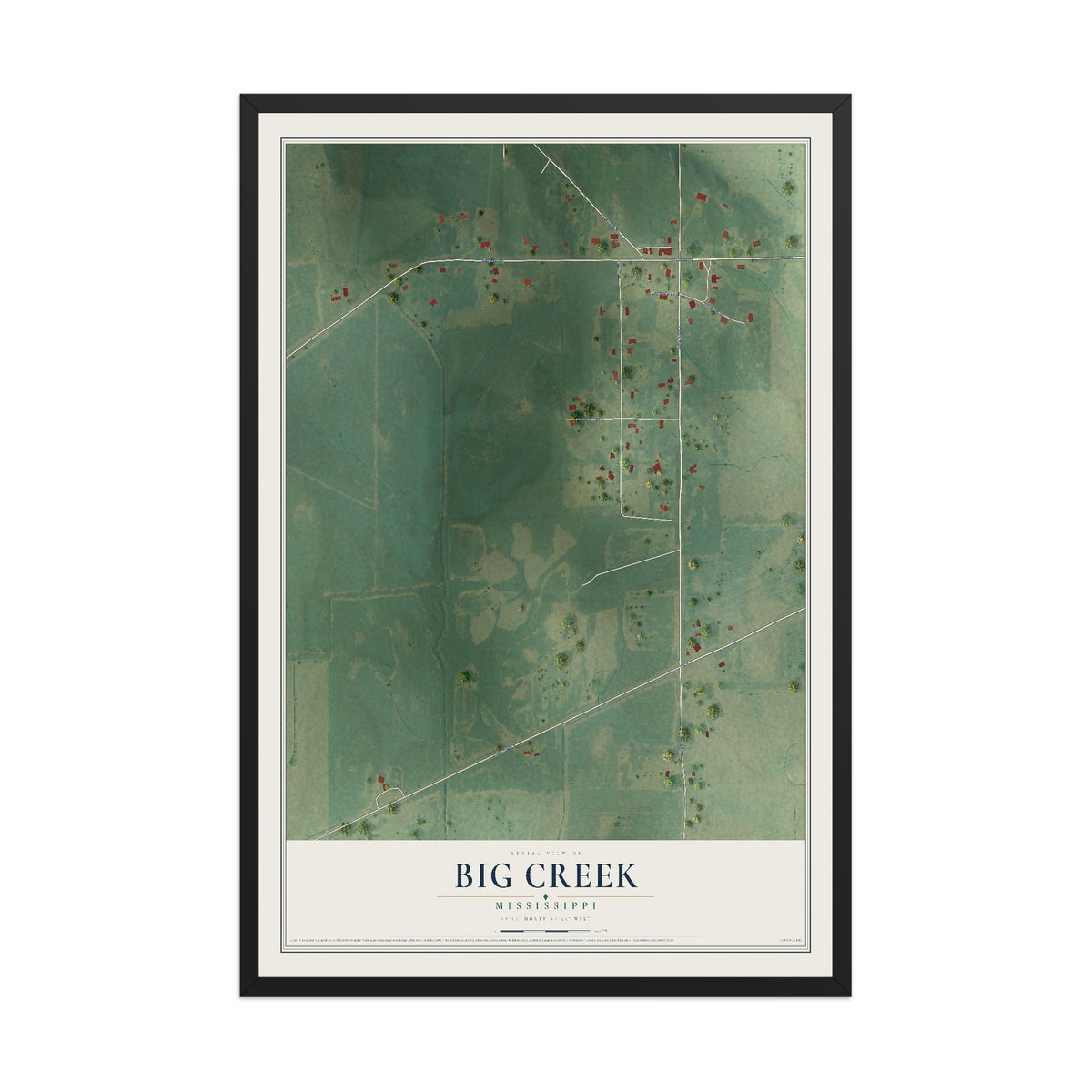 Map of Big Creek, Mississippi, 12 x 18 inch print in a black wood frame
