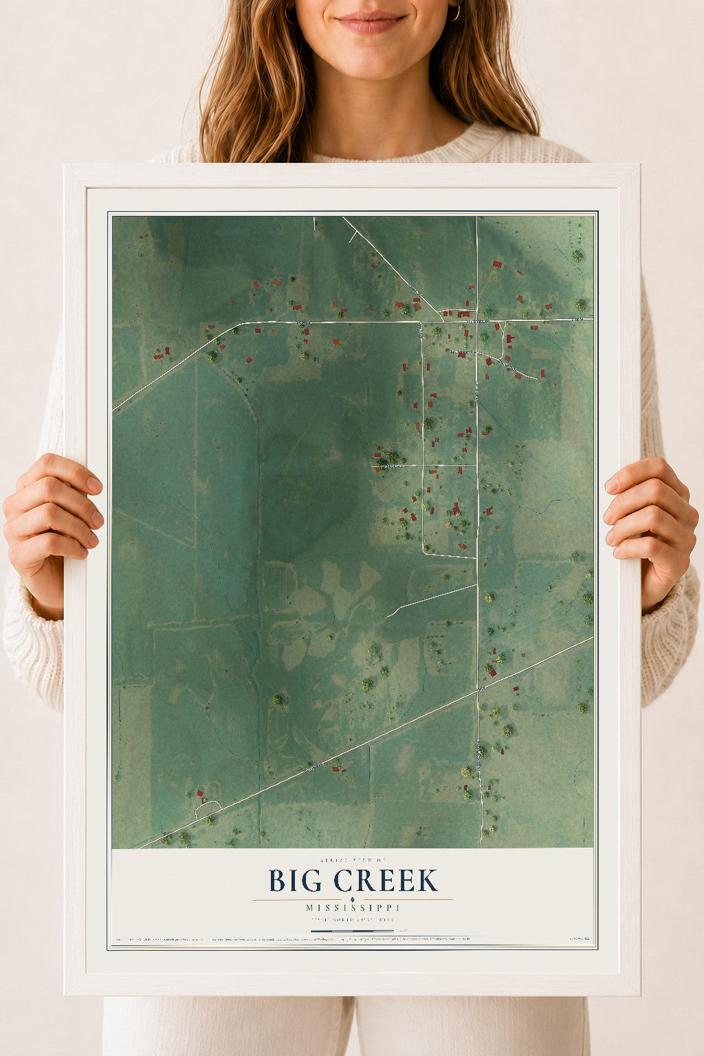 Map of Big Creek, Mississippi, 18 x 24 inch print in a white wood frame