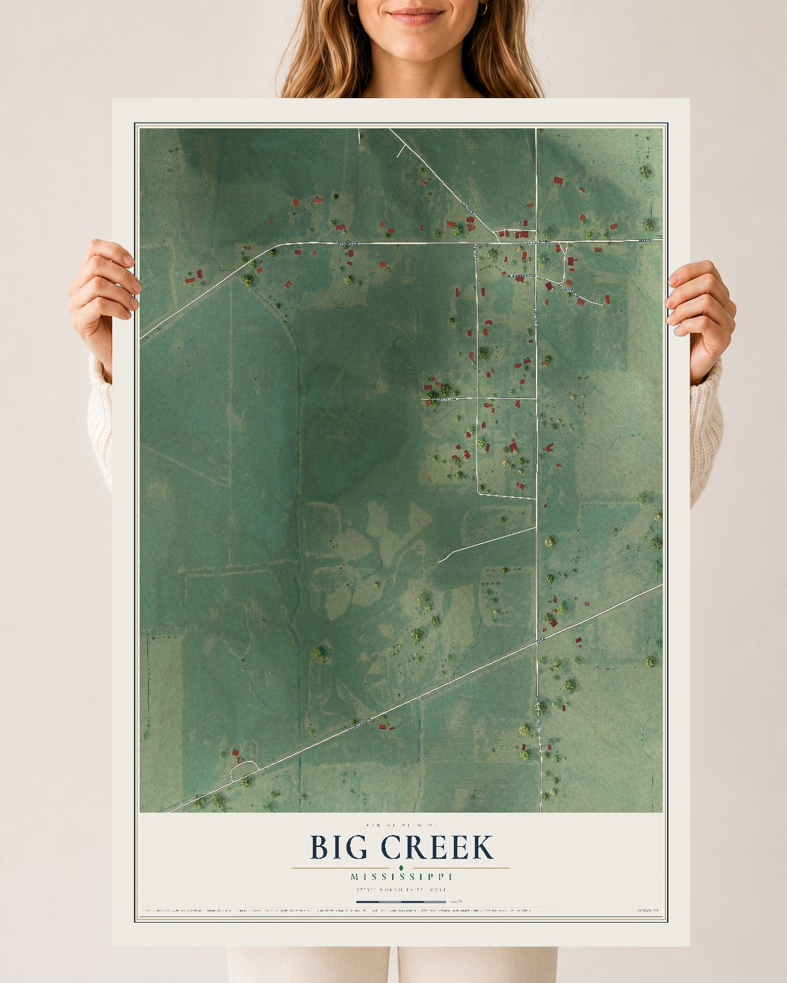 Map of Big Creek, Mississippi, 24 x 36 inch unframed archival matte print