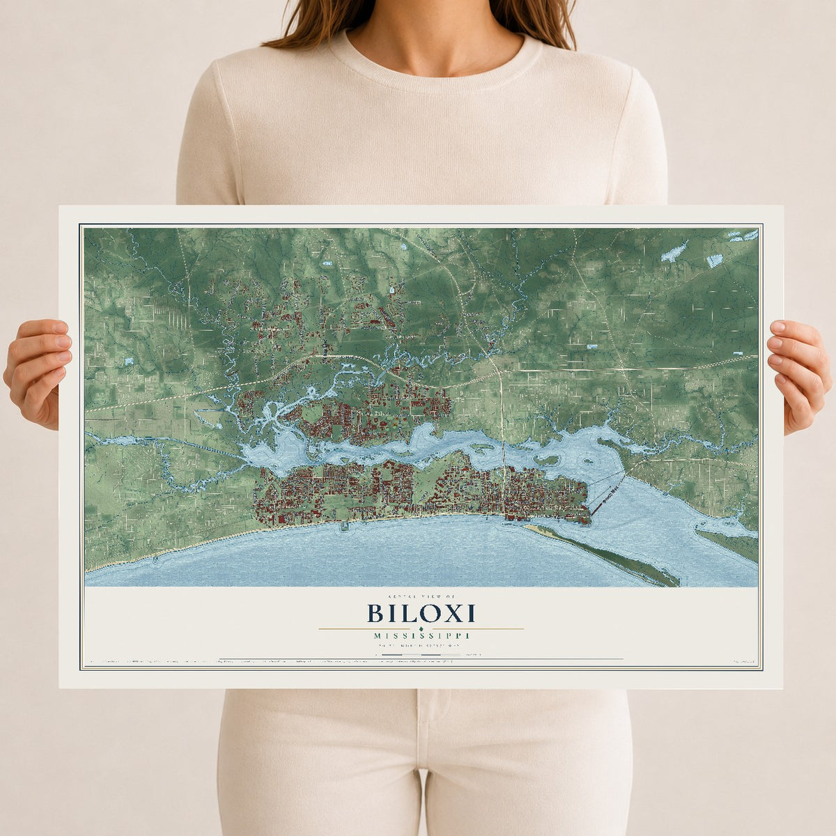 Map of Biloxi, Mississippi, 12 x 18 inch unframed archival matte print