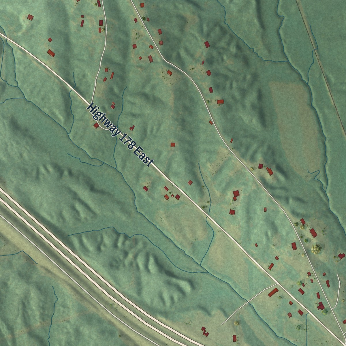 Second close-up of the map of Blue Springs, Mississippi print showing more streets and buildings