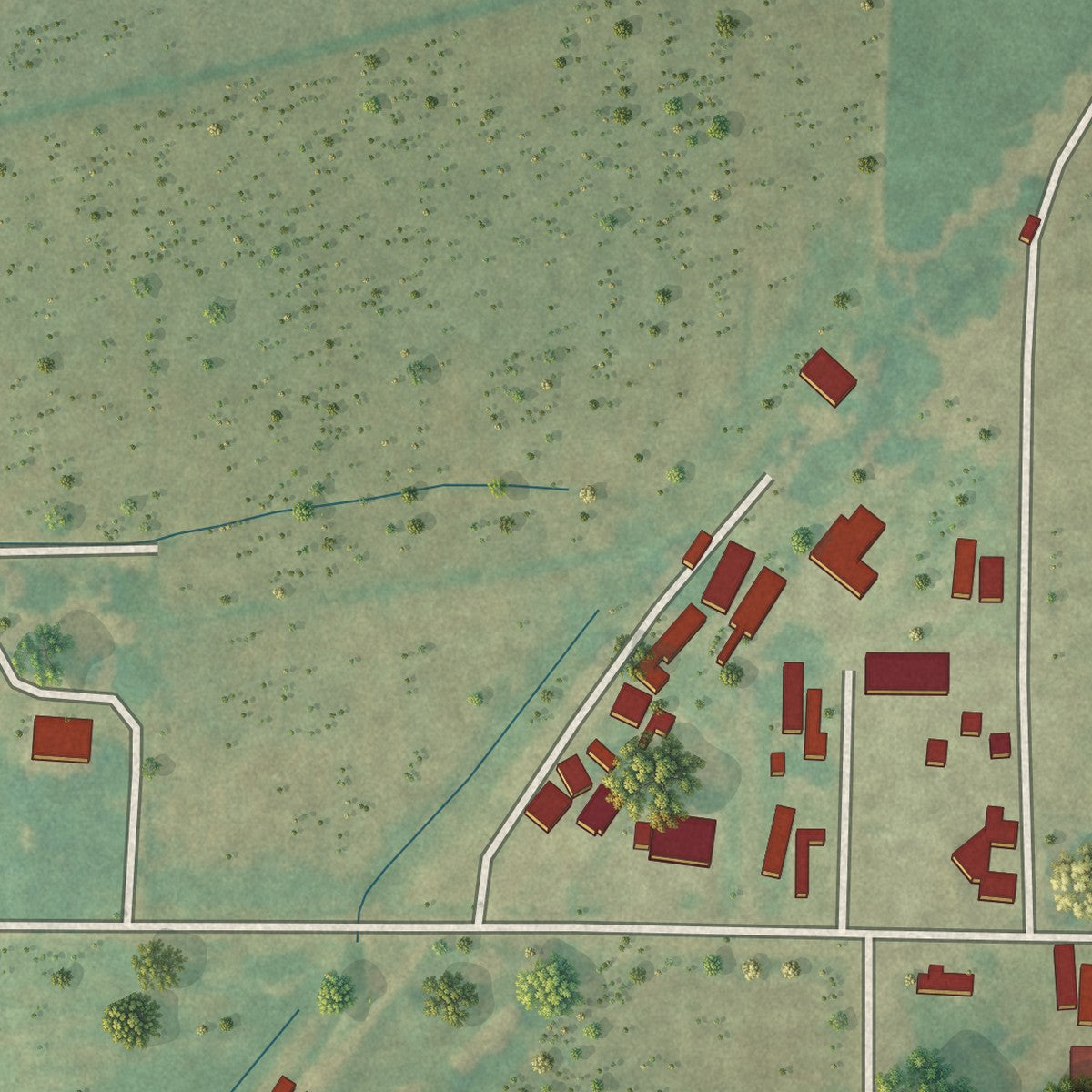 Close-up of the map of Bobo, Mississippi print showing street and building detail